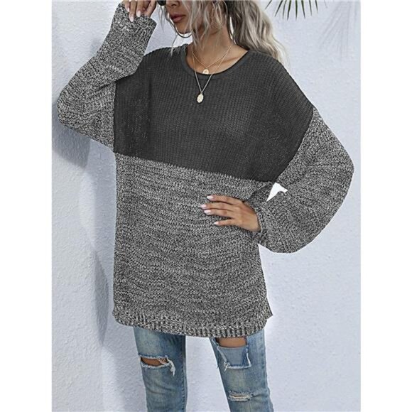 Color Block Long Sleeve Oversized Sweater - Picture 10 of 16